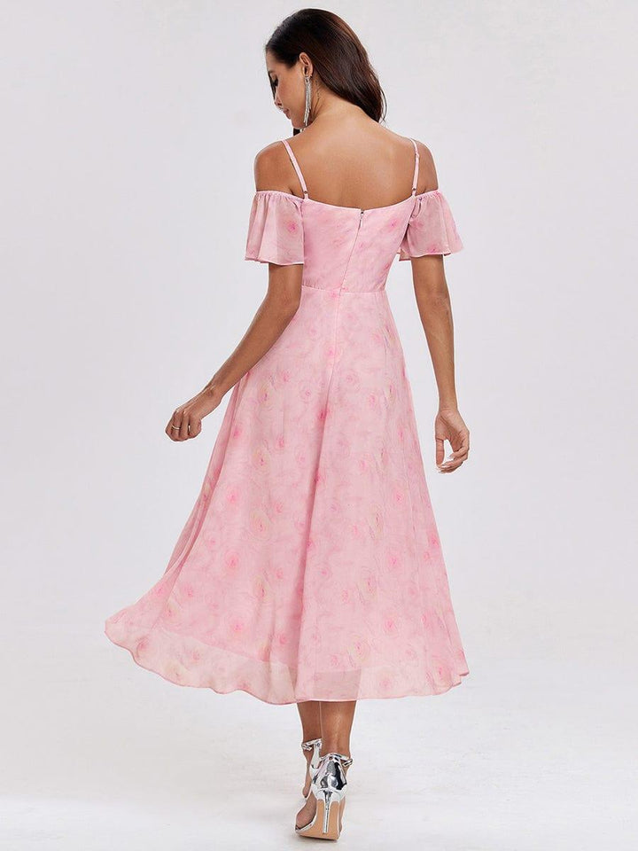 ever JORDANE|Spaghetti Strap Cold Shoulder Chiffon A-Line Midi Wedding Guest Dress