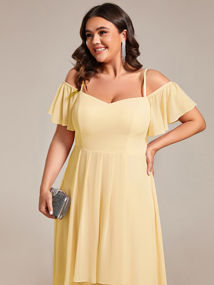 pretty JORDANE|Plus Size Cold Shoulder Sweetheart Necklin Chiffon Midi Wedding Guest Dress