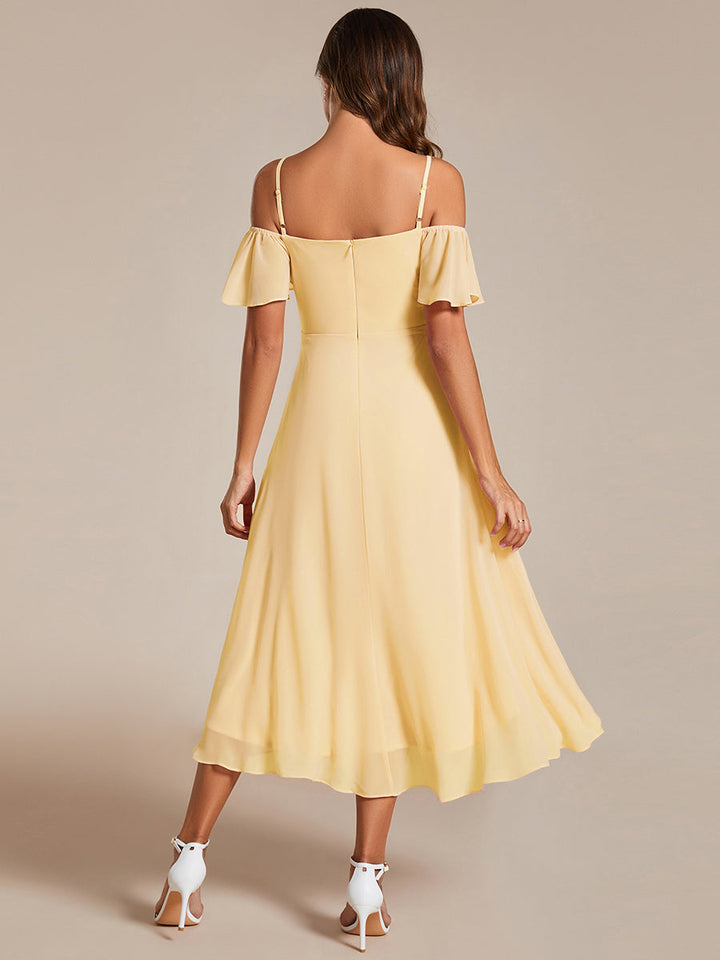 ever JORDANE|Spaghetti Strap Cold Shoulder Chiffon A-Line Midi Wedding Guest Dress