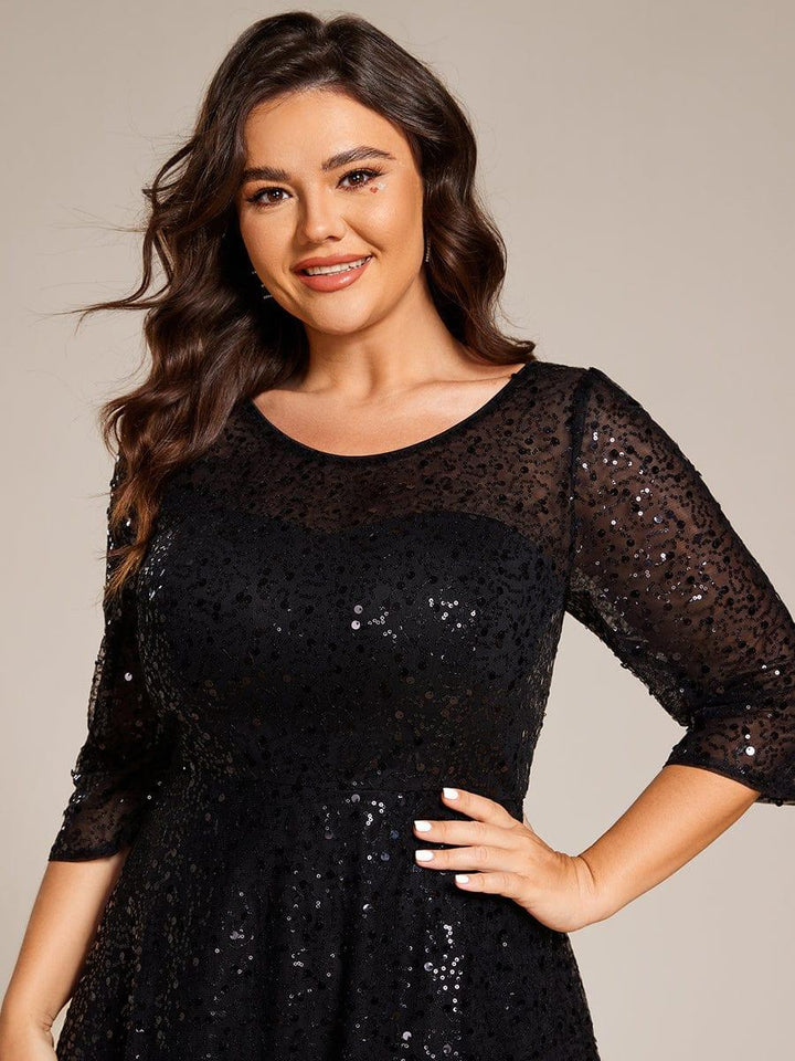 ever SIENNA|3/4 Sleeve Sparkly Sequin Round Neck Midi Wedding Guest Dress