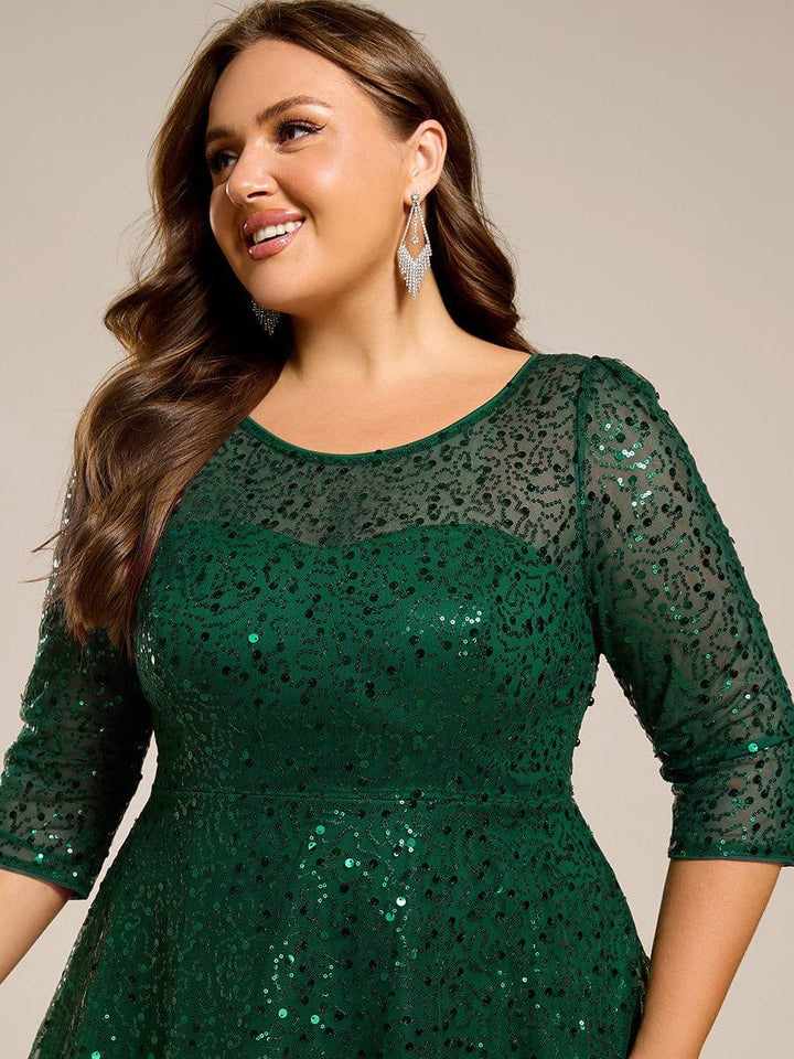 ever SIENNA|3/4 Sleeve Sparkly Sequin Round Neck Midi Wedding Guest Dress