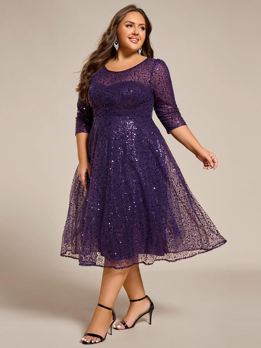 ever SIENNA|3/4 Sleeve Sparkly Sequin Round Neck Midi Wedding Guest Dress