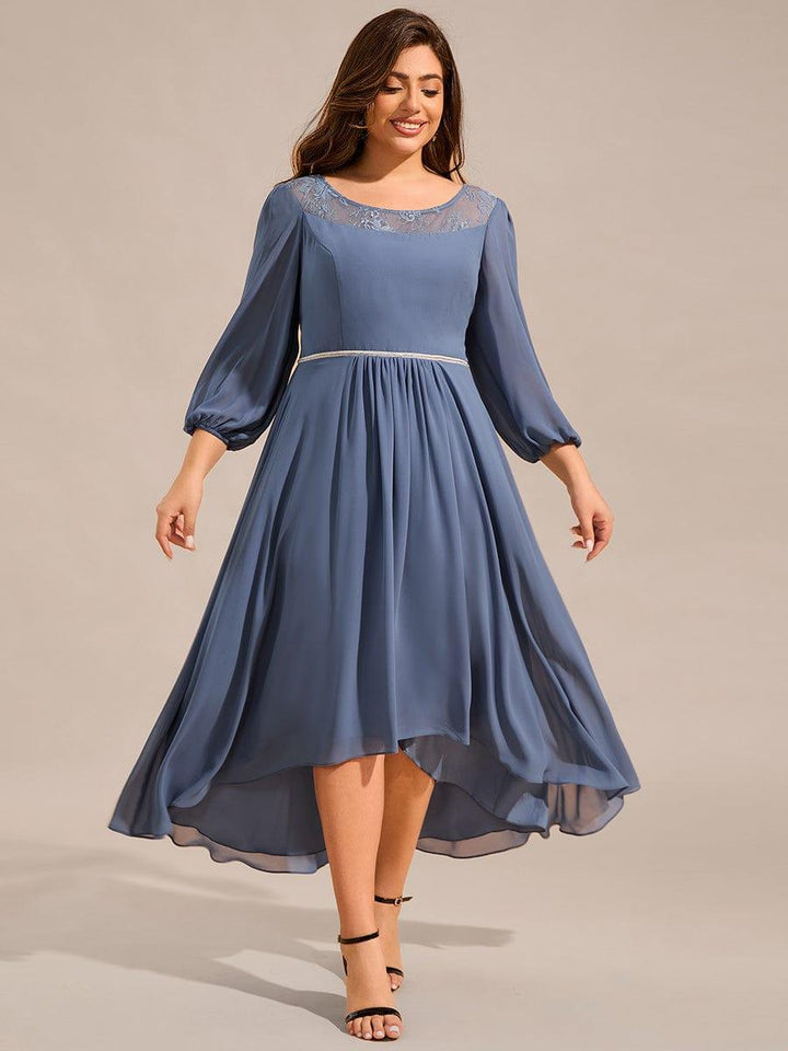 ever AMYRA|Long Sleeve Waist Chain Round Neckline Midi Chiffon Wedding Guest Dress