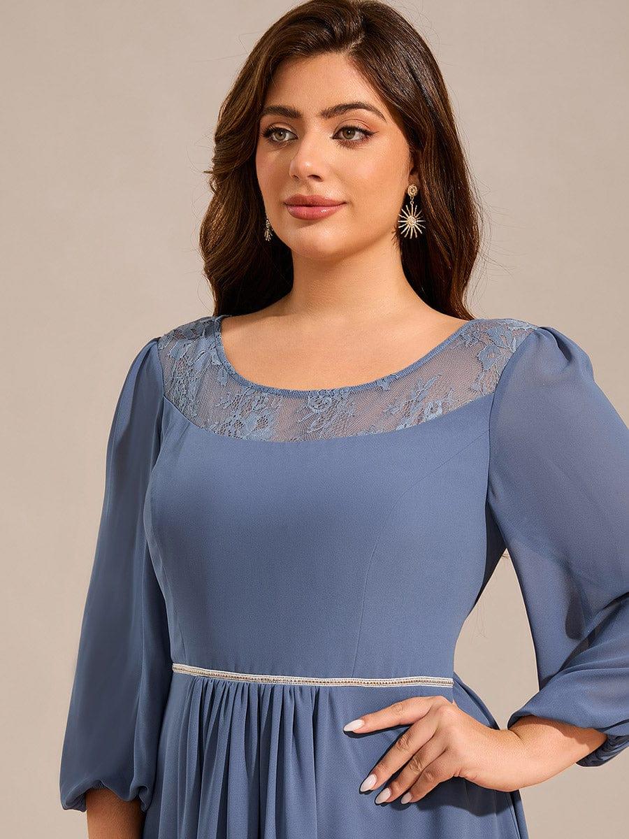 ever AMYRA|Long Sleeve Waist Chain Round Neckline Midi Chiffon Wedding Guest Dress