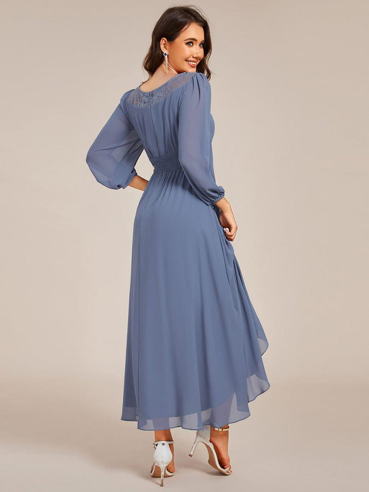 ever AMYRA|Long Sleeve Waist Chain Round Neckline Midi Chiffon Wedding Guest Dress