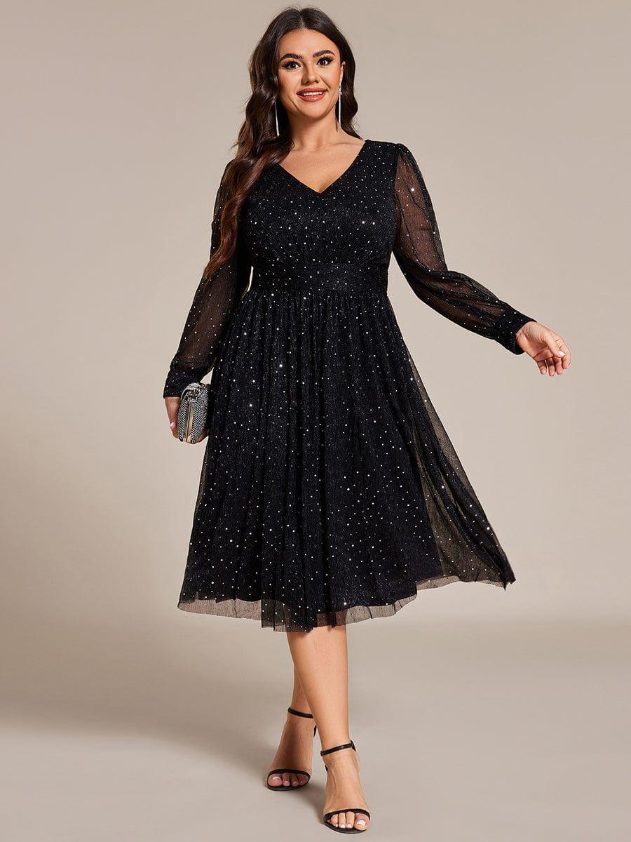 ever KARLEN|Glitter Midi Wedding Guest Dress with Long Sleeves