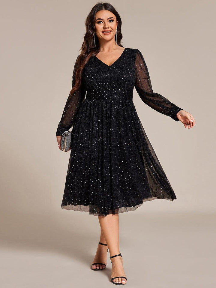 ever KARLEN|Glitter Midi Wedding Guest Dress with Long Sleeves