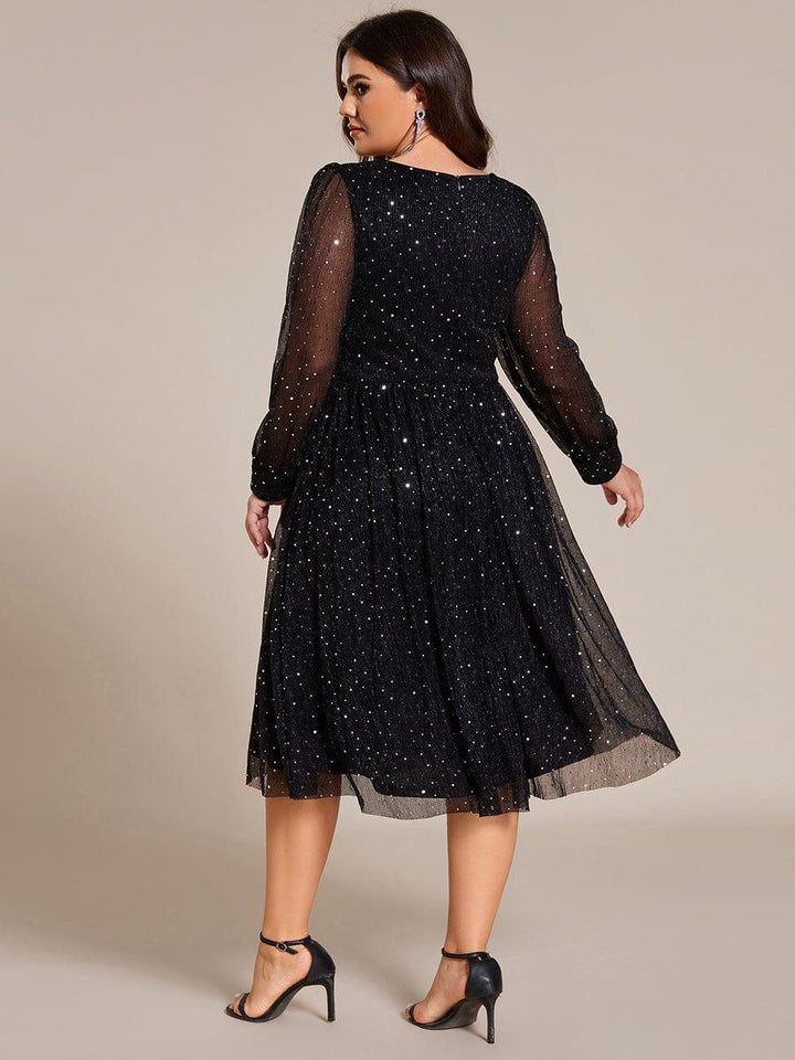 ever KARLEN|Glitter Midi Wedding Guest Dress with Long Sleeves