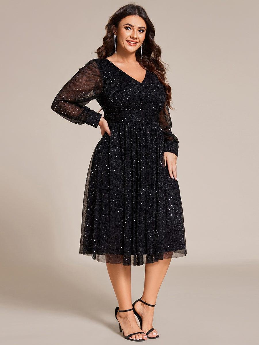 ever KARLEN|Glitter Midi Wedding Guest Dress with Long Sleeves