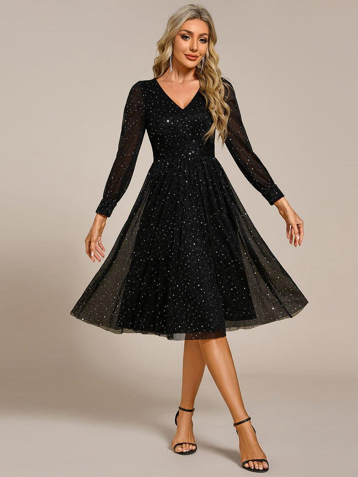 ever KARLEN|Glitter Midi Wedding Guest Dress with Long Sleeves