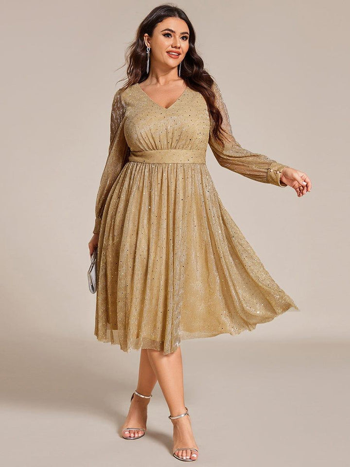 ever KARLEN|Glitter Midi Wedding Guest Dress with Long Sleeves