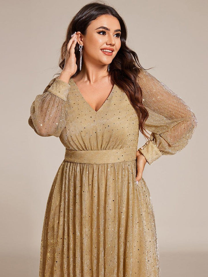 ever KARLEN|Glitter Midi Wedding Guest Dress with Long Sleeves