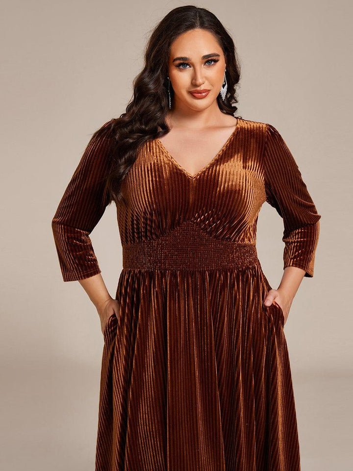 ever ARLET|Long Sleeve High Stretch Velvet Tea Length Wedding Guest Dress