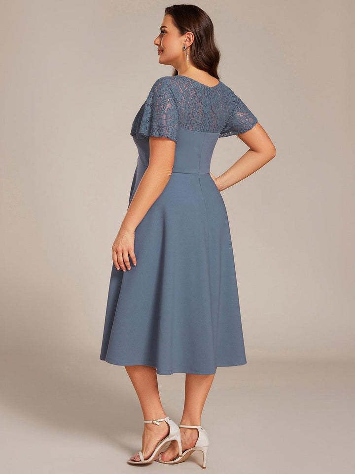 pretty EVIE|Plus Size A-Line Pleated Midi Wedding Guest Dress with Pockets