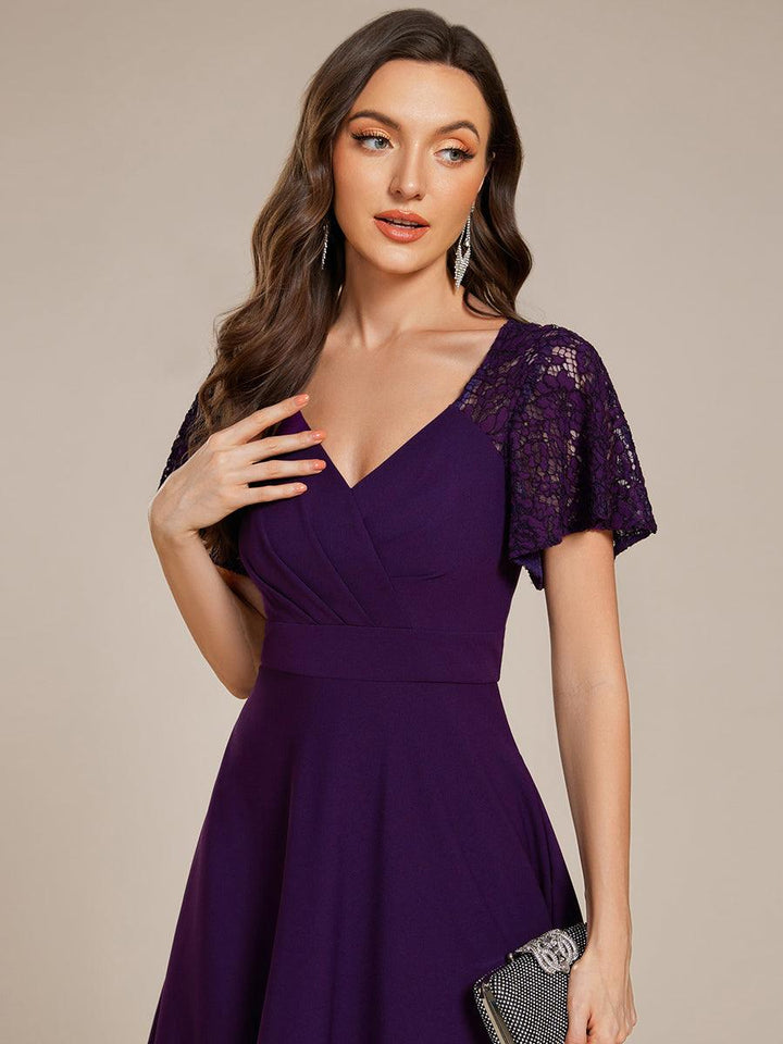 ever EVIE|Short Sleeves A-Line Midi Wedding Guest Dress with Pockets