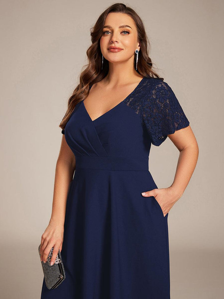 ever EVIE|Short Sleeves A-Line Midi Wedding Guest Dress with Pockets