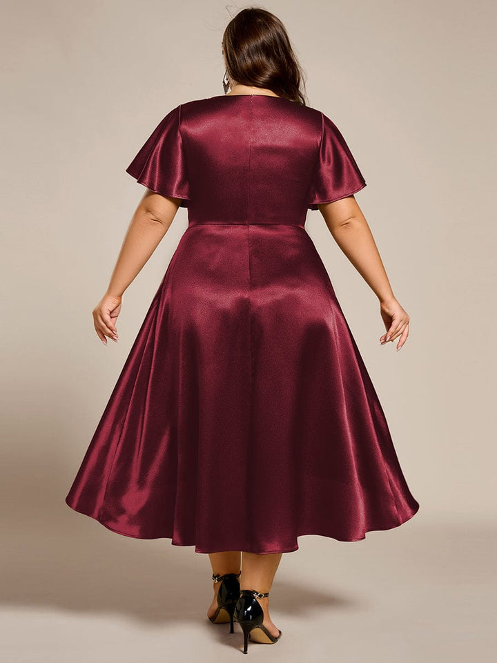 ever SCARLEN|V-neck High-Low Satin Wedding Guest Dress with Pockets