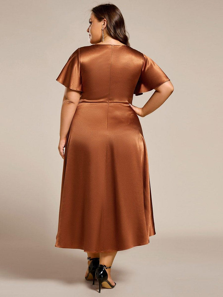 ever SCARLEN|V-neck High-Low Satin Wedding Guest Dress with Pockets