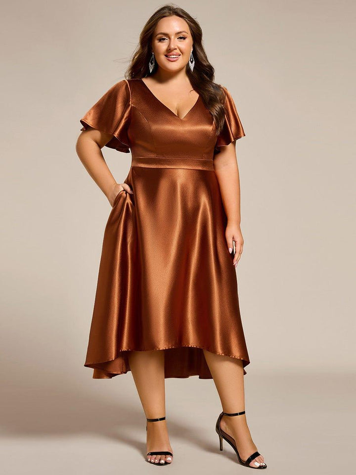 ever SCARLEN|V-neck High-Low Satin Wedding Guest Dress with Pockets