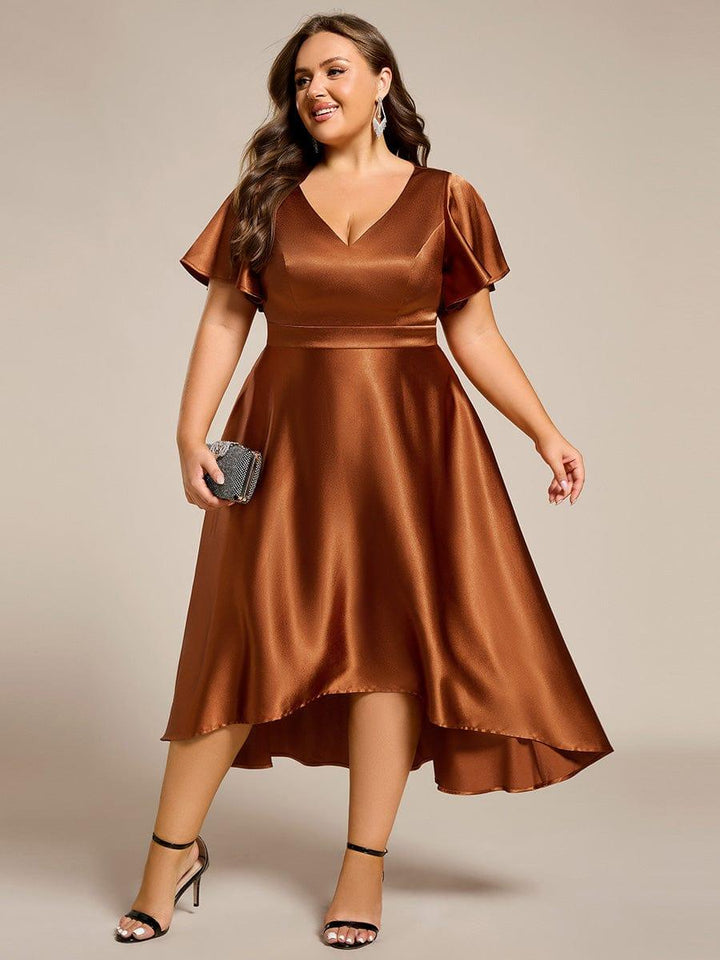 ever SCARLEN|V-neck High-Low Satin Wedding Guest Dress with Pockets