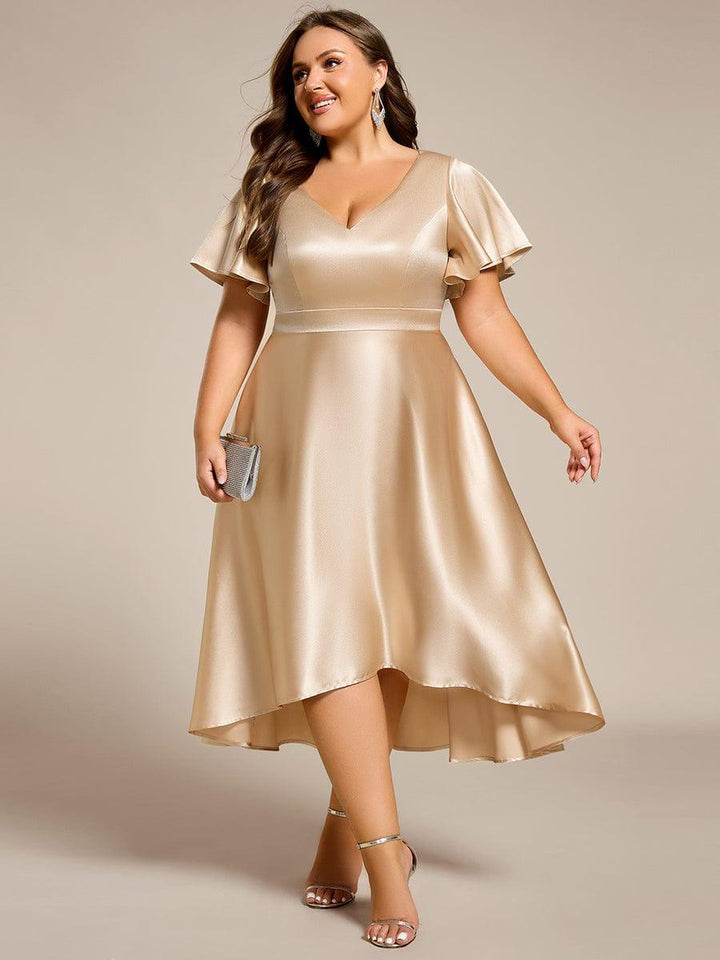 ever SCARLEN|V-neck High-Low Satin Wedding Guest Dress with Pockets