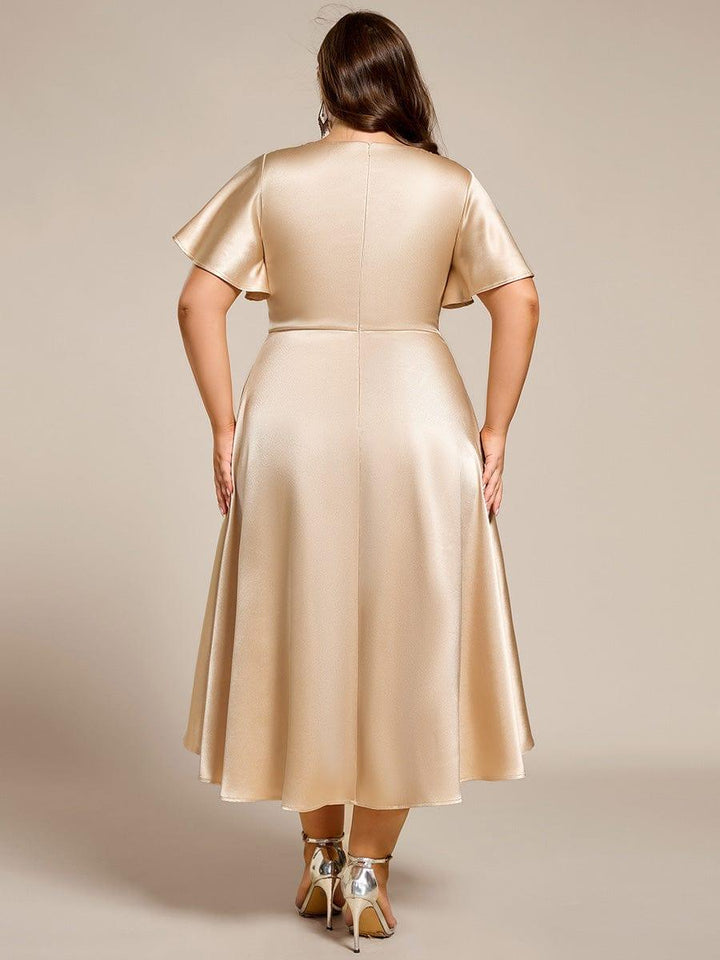 ever SCARLEN|V-neck High-Low Satin Wedding Guest Dress with Pockets