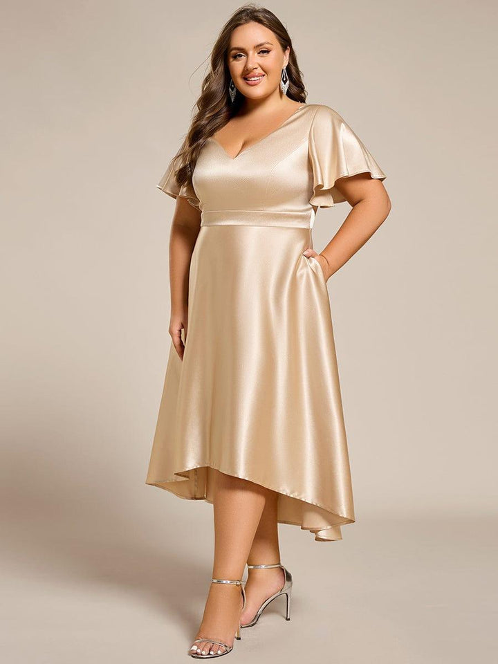 ever SCARLEN|V-neck High-Low Satin Wedding Guest Dress with Pockets