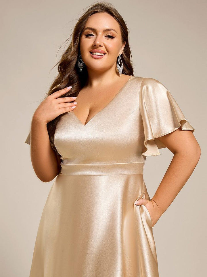 ever SCARLEN|V-neck High-Low Satin Wedding Guest Dress with Pockets