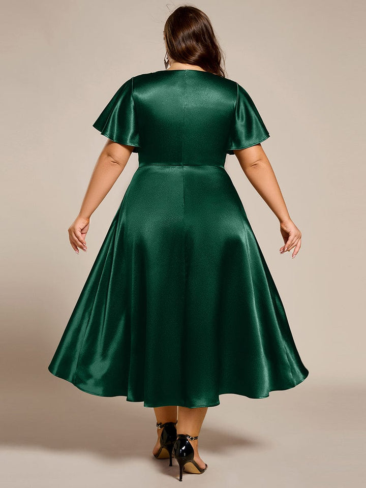 ever SCARLEN|V-neck High-Low Satin Wedding Guest Dress with Pockets
