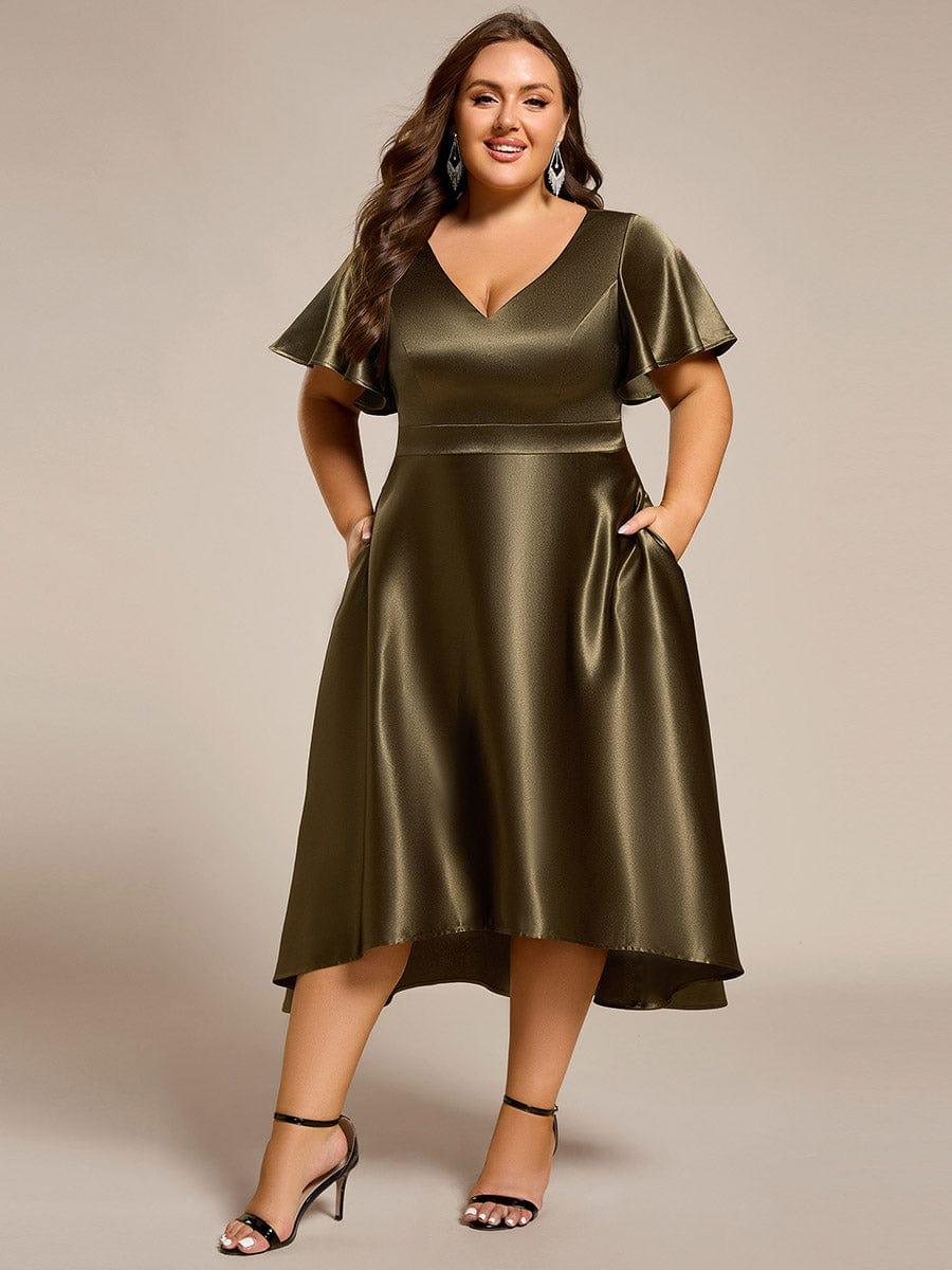 ever SCARLEN|V-neck High-Low Satin Wedding Guest Dress with Pockets