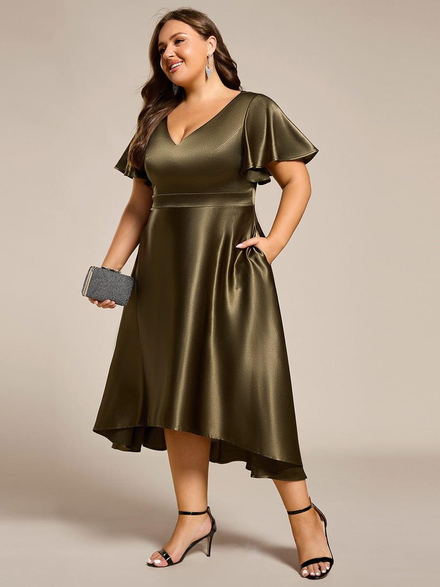 pretty SCARLEN|Plus Size Satin Midi Wedding Guest Dress with Pockets
