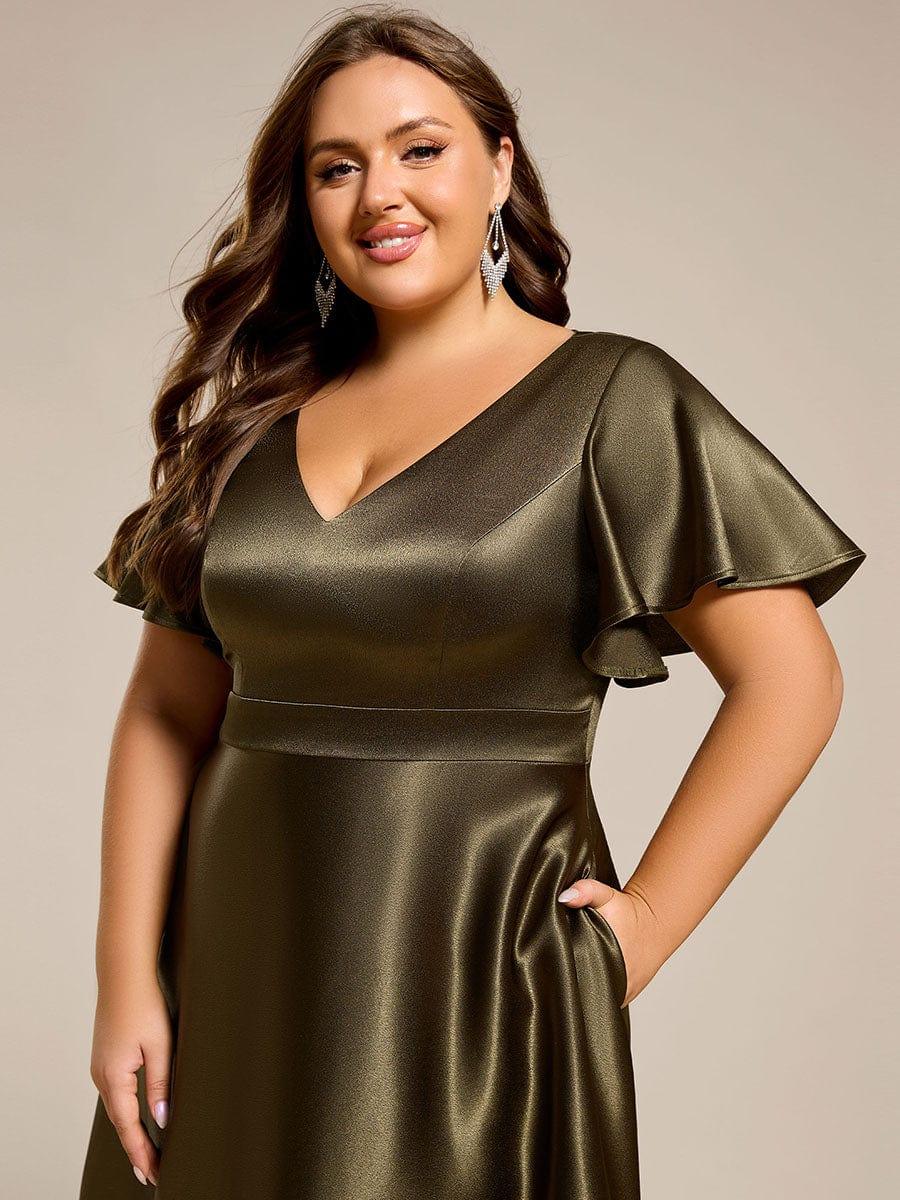 ever SCARLEN|V-neck High-Low Satin Wedding Guest Dress with Pockets