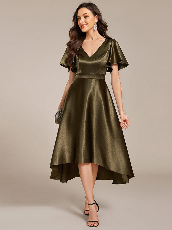 ever SCARLEN|V-neck High-Low Satin Wedding Guest Dress with Pockets