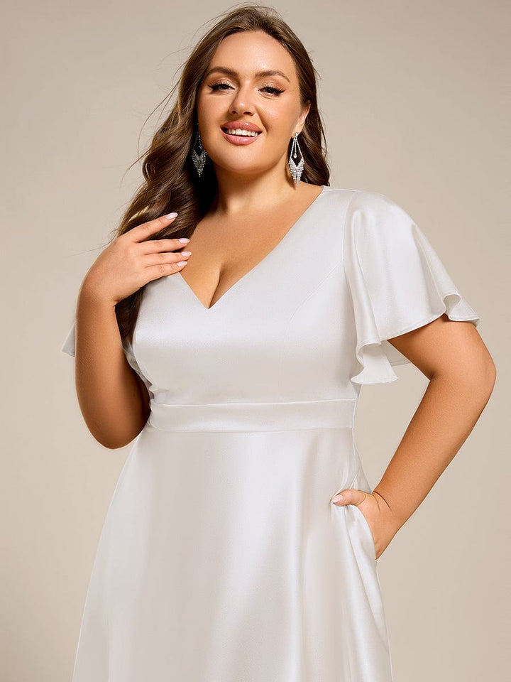 pretty SCARLEN|Plus Size Satin Midi Wedding Guest Dress with Pockets