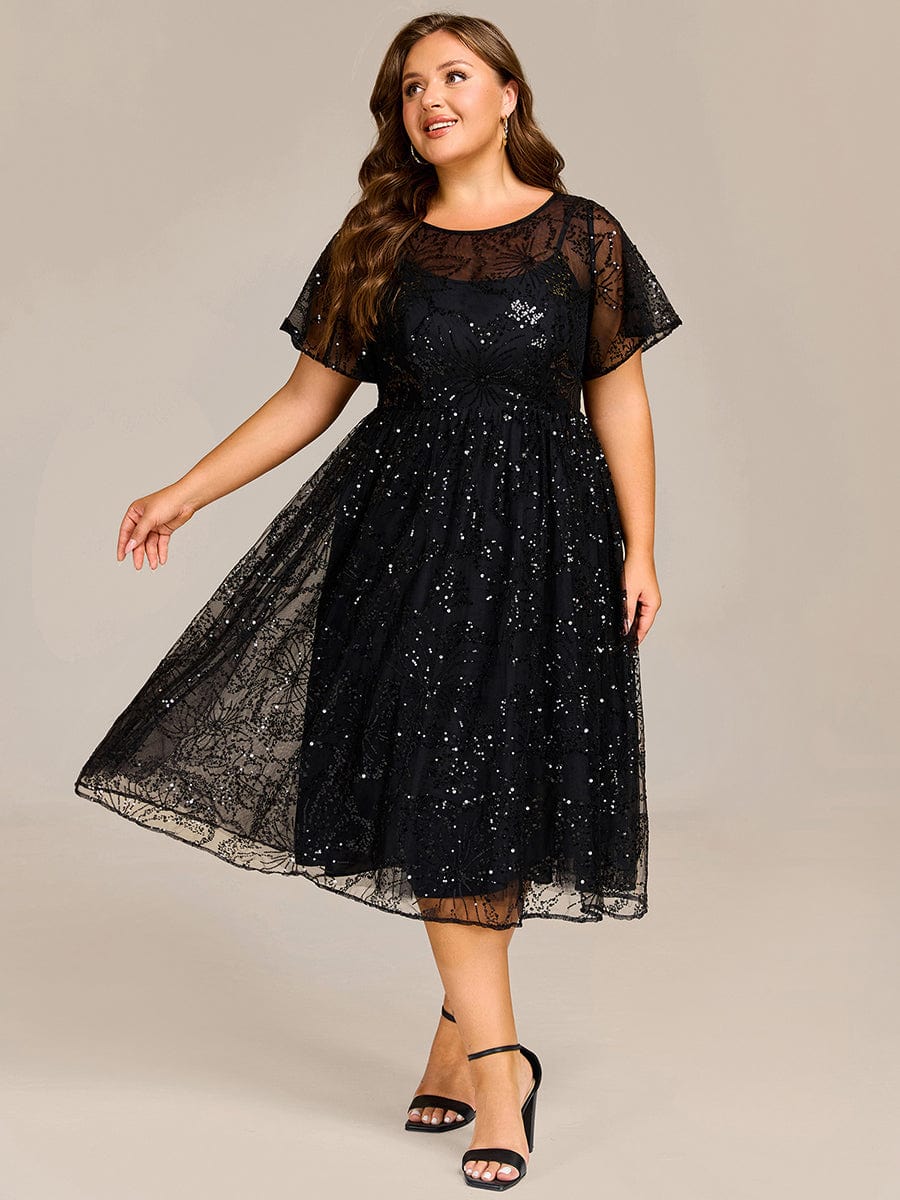 ever ADEL|Sheer Ruffle Sequin Wedding Guest Dress