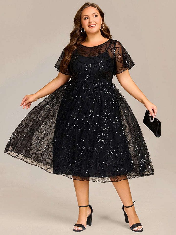 ever ADEL|Plus Size Sequin Midi Wedding Guest Dress