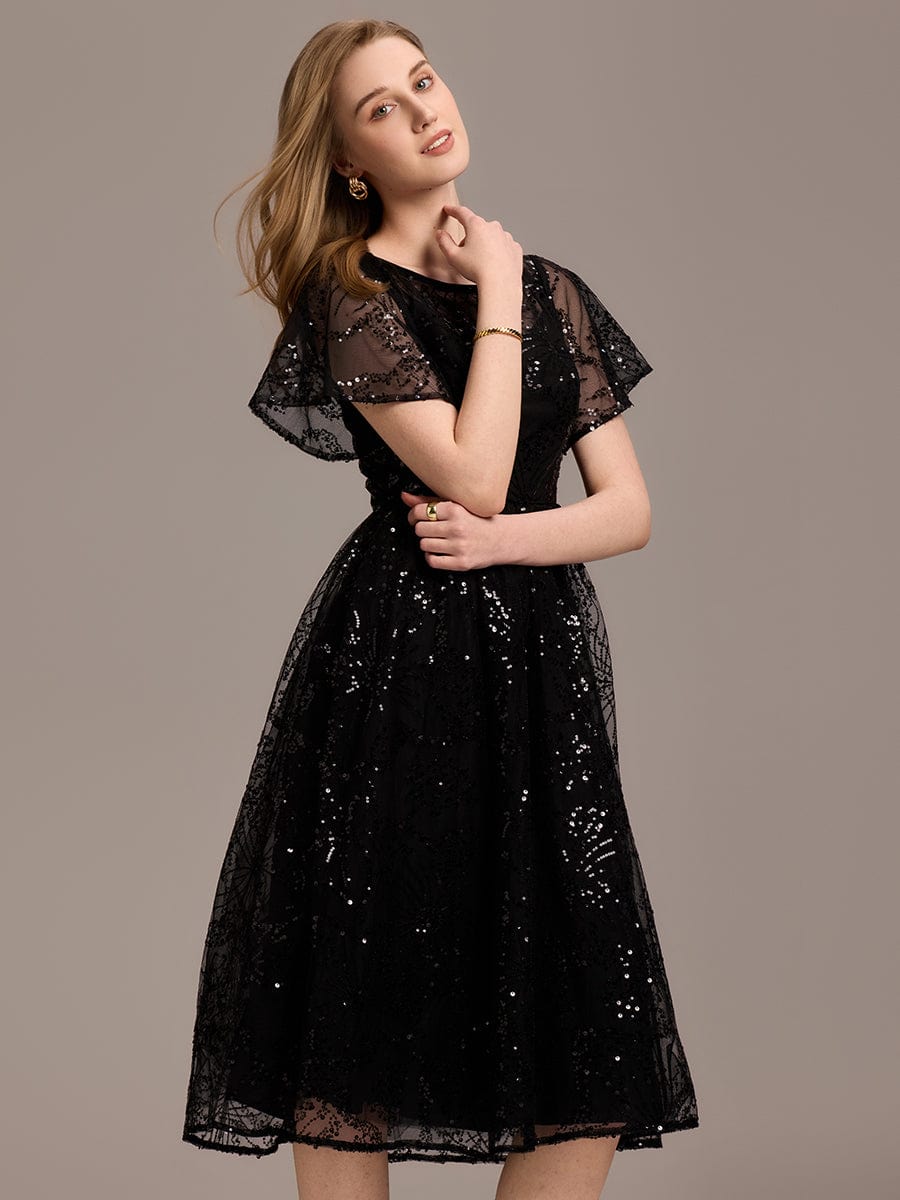 ever ADEL|Sheer Ruffle Sequin Wedding Guest Dress