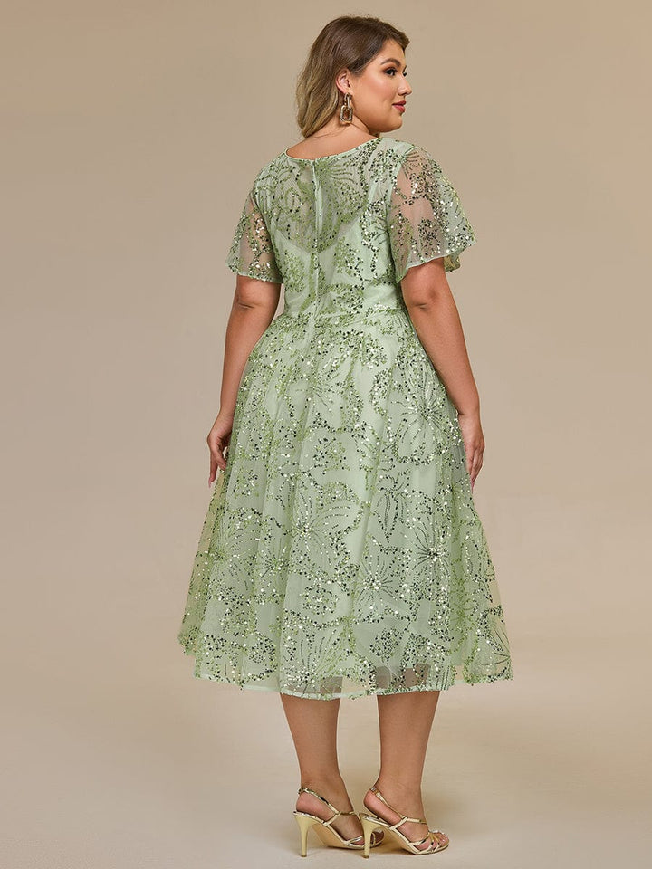 ever ADEL|Sheer Ruffle Sequin Wedding Guest Dress