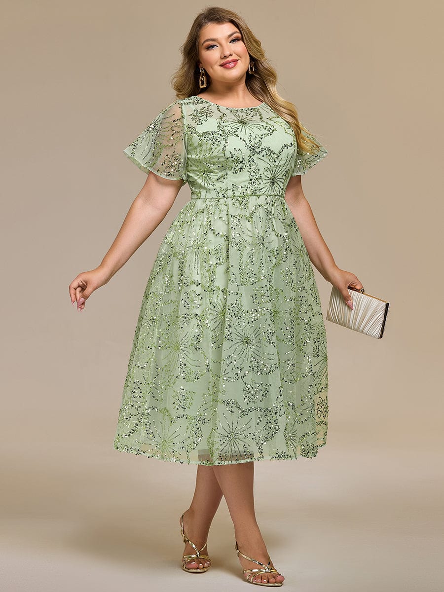 ever ADEL|Sheer Ruffle Sequin Wedding Guest Dress