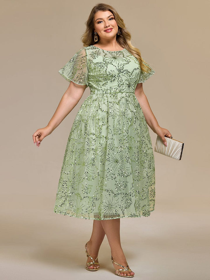 ever ADEL|Sheer Ruffle Sequin Wedding Guest Dress