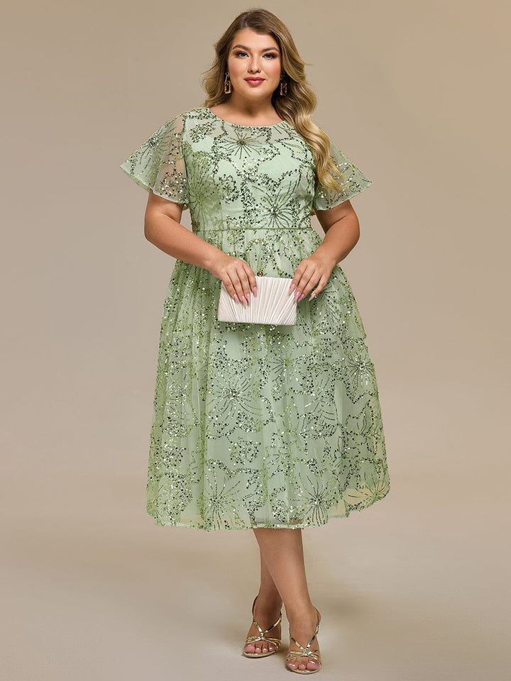ever ADEL|Sheer Ruffle Sequin Wedding Guest Dress
