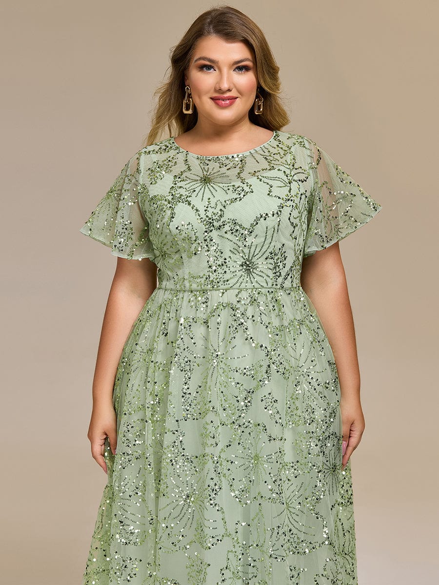 ever ADEL|Sheer Ruffle Sequin Wedding Guest Dress
