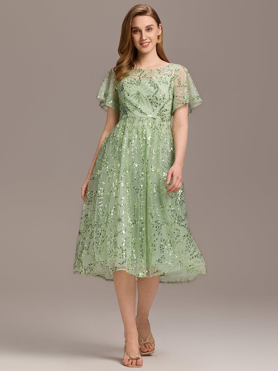 ever ADEL|Sheer Ruffle Sequin Wedding Guest Dress