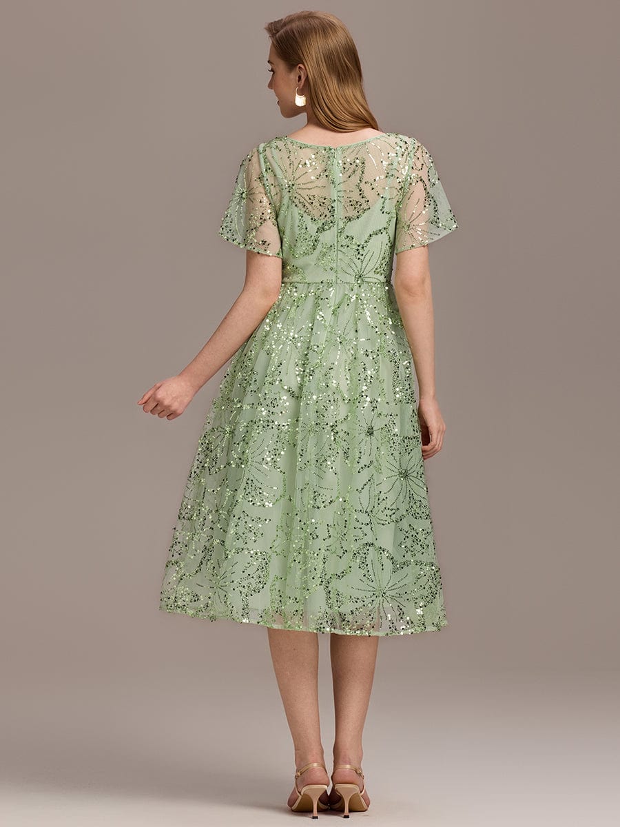 ever ADEL|Sheer Ruffle Sequin Wedding Guest Dress