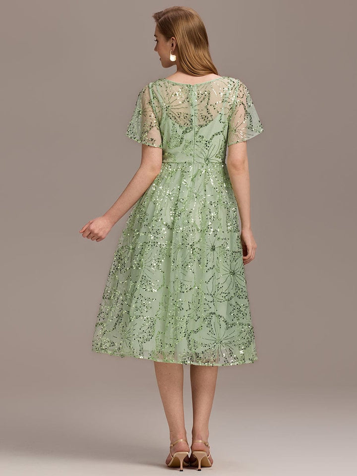 ever ADEL|Sheer Ruffle Sequin Wedding Guest Dress