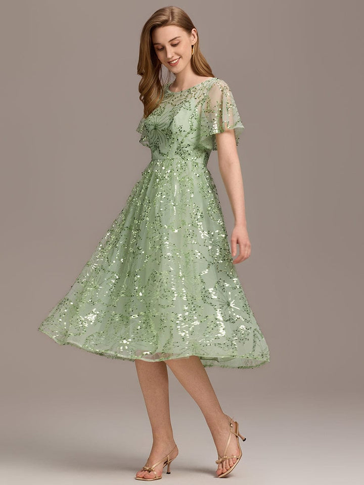 ever ADEL|Sheer Ruffle Sequin Wedding Guest Dress