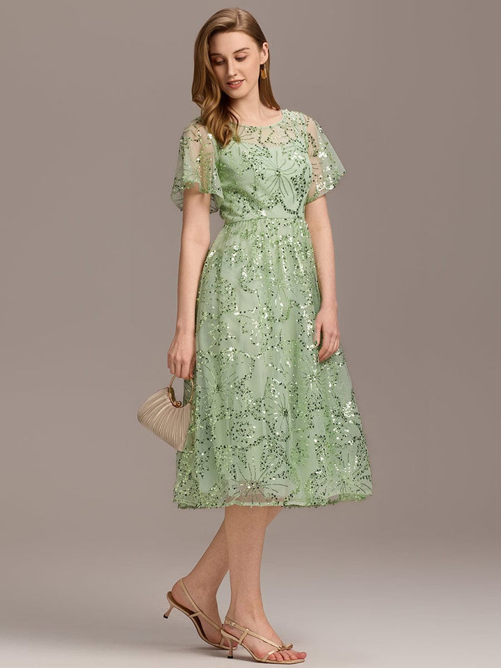 ever ADEL|Sheer Ruffle Sequin Wedding Guest Dress
