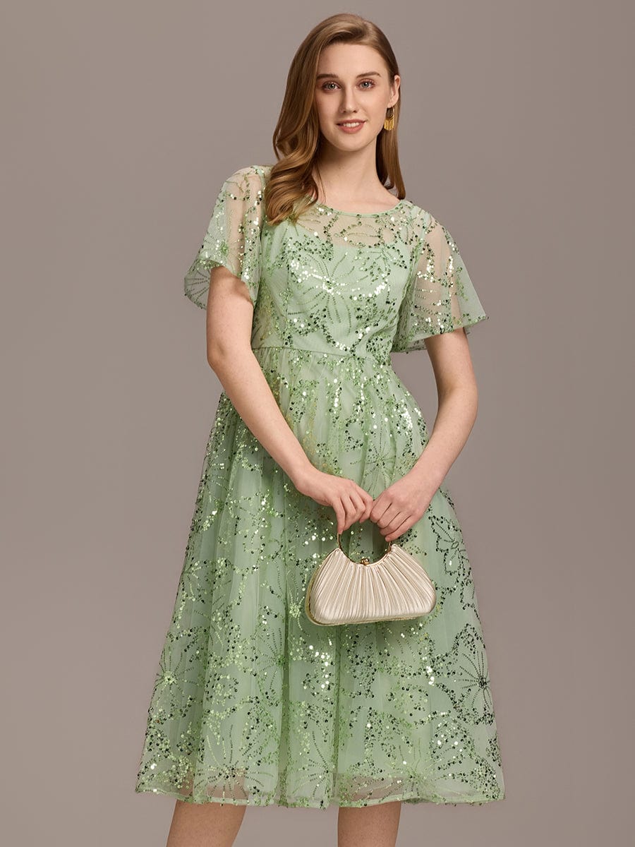 ever ADEL|Sheer Ruffle Sequin Wedding Guest Dress