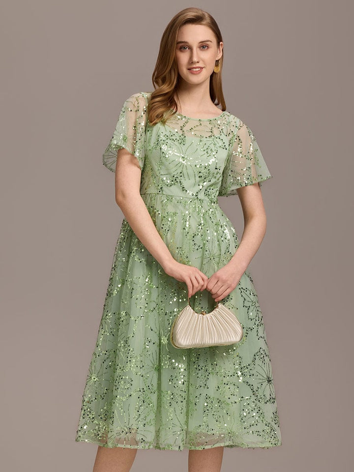ever ADEL|Sheer Ruffle Sequin Wedding Guest Dress