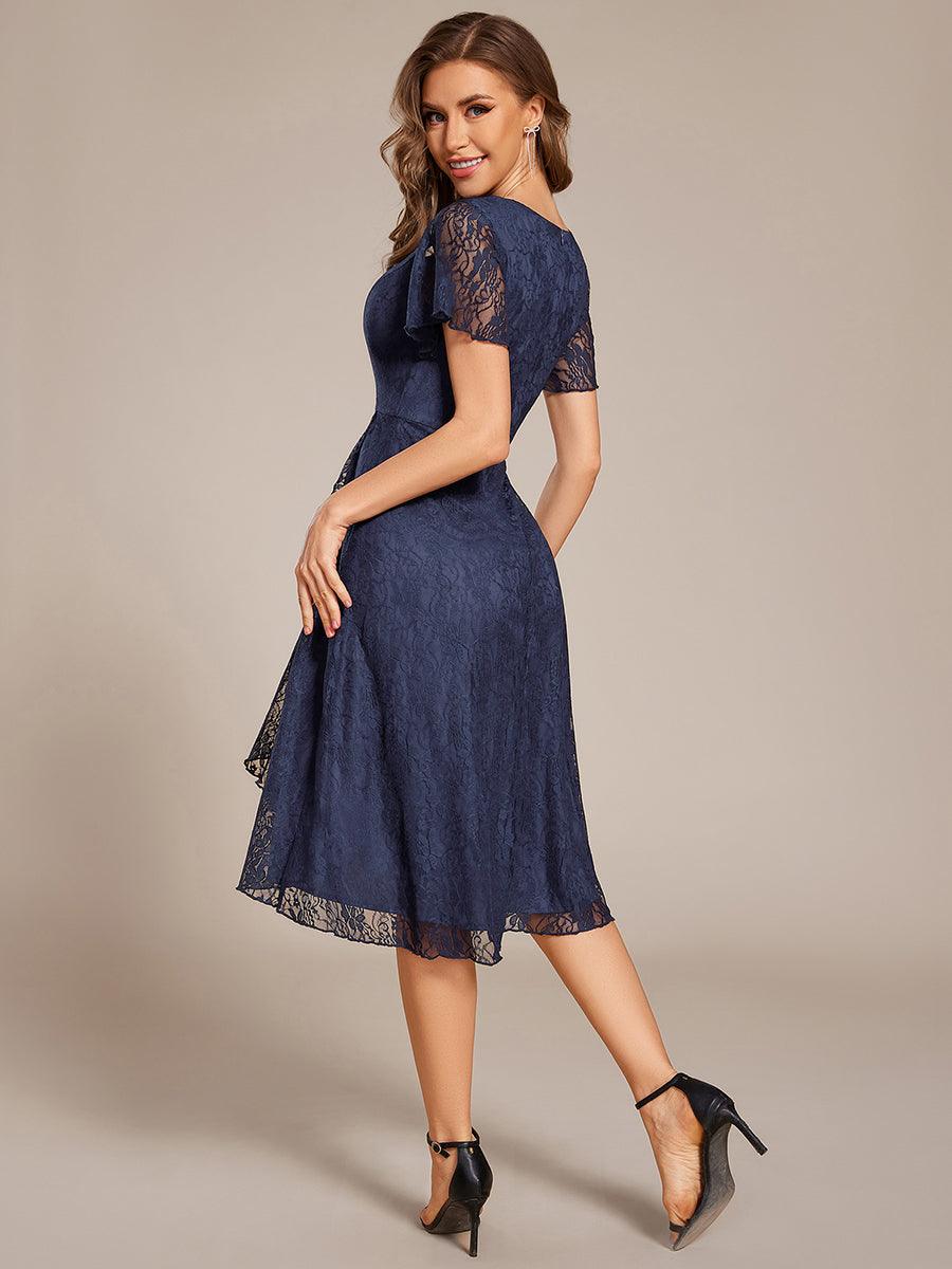 ever PALOMA|Ruffled Short Sleeves V-Neck A-Line Midi Wedding Guest Dress
